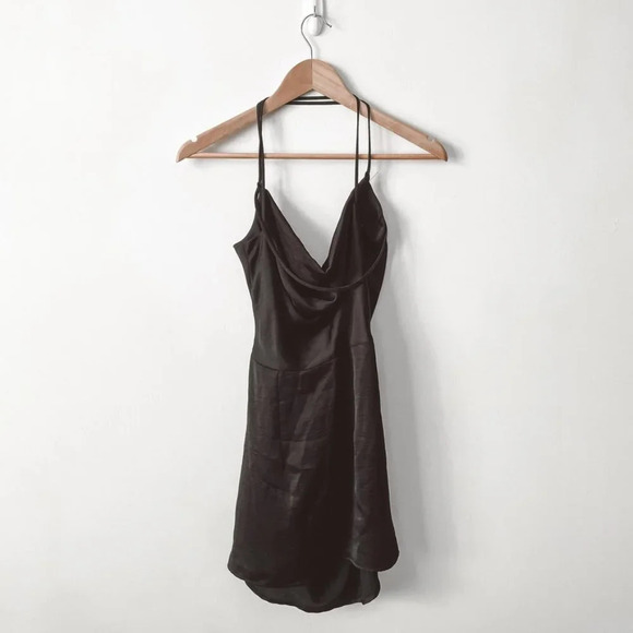 Zara Satin Effect Draped Open Back Mini Dress Black NWT Size Small - Picture 8 of 12